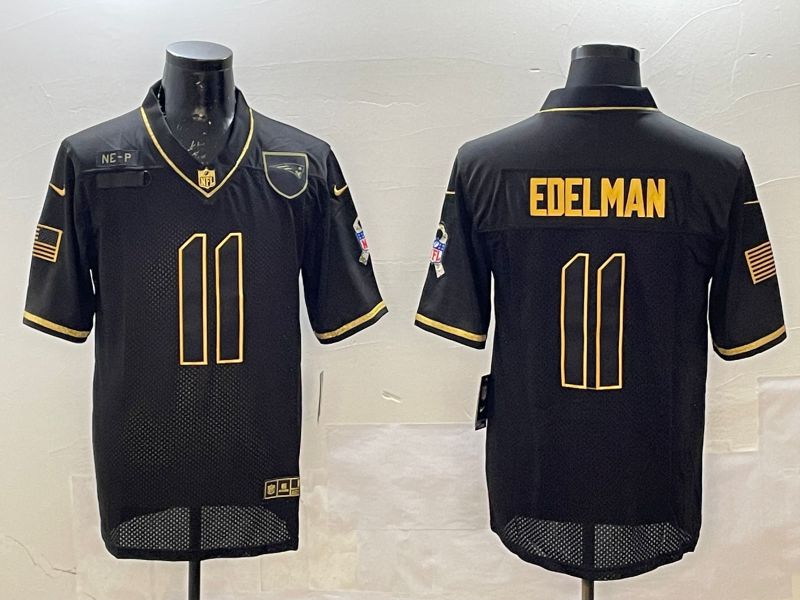 Men New England Patriots #11 Edelman Black Gold 2025 Nike Limited NFL Jersey style 1